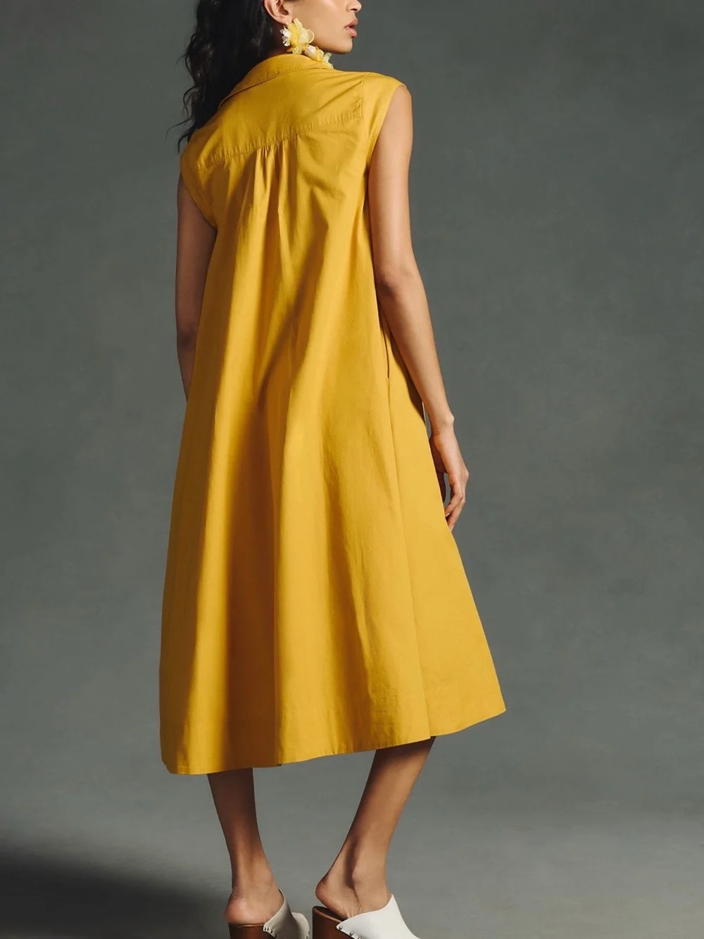 Anthropologie Mustard Sleeveless Button-Front Midi Dress